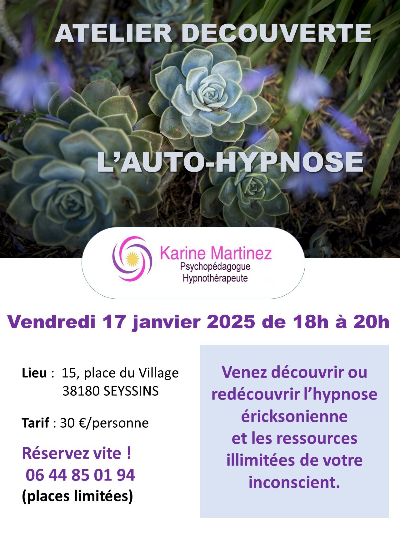 Flyers atelier auto hypnose karine martinez 17 01 2025